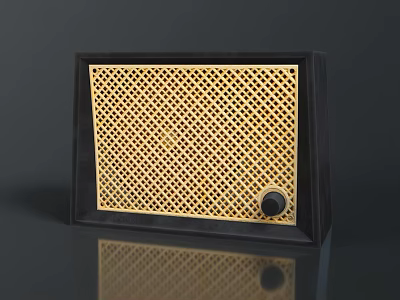 Classic Vintage Radio Design With Black Wooden Frame Gold Mesh Panel And Control Knob 3d model