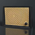 Classic Vintage Radio Design With Black Wooden Frame Gold Mesh Panel And Control Knob