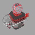 Red Spherical Topped Pavilion Structure With Transparent Walls And Red Seats