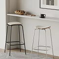 Modern Black Silver Metal Frame Bar Stools With Light Colored Seats For Kitchen Counter