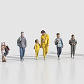 People of Different Ages Walking Together With Backpacks on White Background