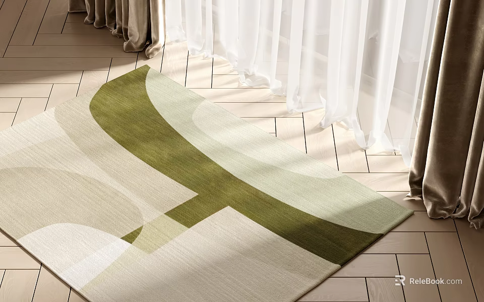 Geometric Pattern Square Area Rug On Wooden Floor 3d model