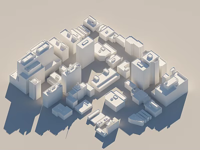 Modern Urban Building Cluster Featuring White Block Shaped Structures and 3D Layout 3d model