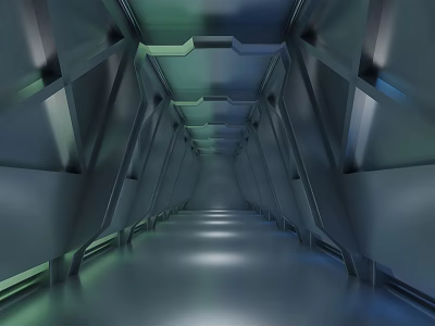 Modern Futuristic Elevator Aisle With Metal Structures Reflective Floor And Lighting 3d model