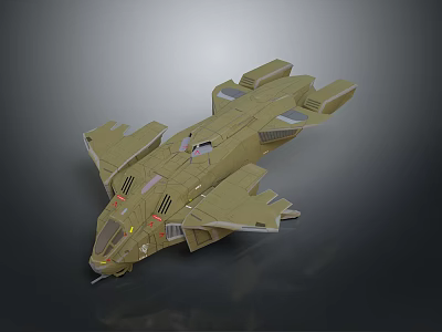 Military Scifi Spaceship 3D Model With Angular Design And Olive Green Color 3d model