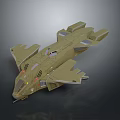 Military Scifi Spaceship 3D Model With Angular Design And Olive Green Color