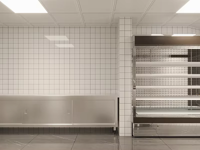Commercial Kitchen Interior With Tiled Walls Stainless Steel Workbenches And Storage Cabinets 3d model