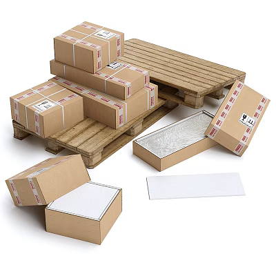 Cardboard Boxes With Pallets And Packaging Materials 3d model Cardboard Boxes With Pallets And Packaging Materials 3d model