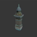 Architectural Tower Building with Dome Spire and Decorative Stone Brick Structure Base