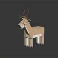 Pixel Art Deer Figurine With Brown Antlers Standing On Black Reflective Surface