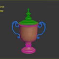 Handcrafted Golden Trophy Sculpture With Lid Two Handles And Base