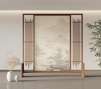 New Chinese Style Screen Partition Silk Cloth 3d model