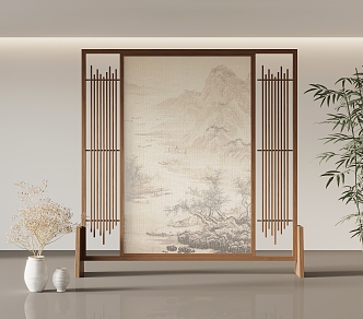 New Chinese Style Screen Partition Silk Cloth 3d model