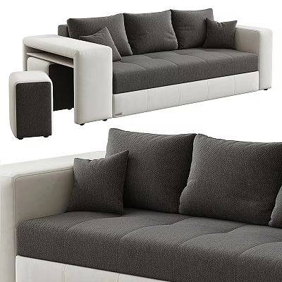 Modern Grey And White Multi Seater Sofa Design With Soft Cushions And Matching Footstool 3d model