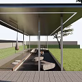 Modern Courtyard Garden Design With Covered Pergola Wooden Deck Lush Lawn And Seating Area
