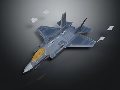 Advanced Fighter Jet With Gray Body And Yellow Cockpit Sleek Design And Attached White Components 3d model