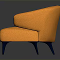 Modern Curved Orange Upholstered Sofa With Blue Legs And Smooth Design