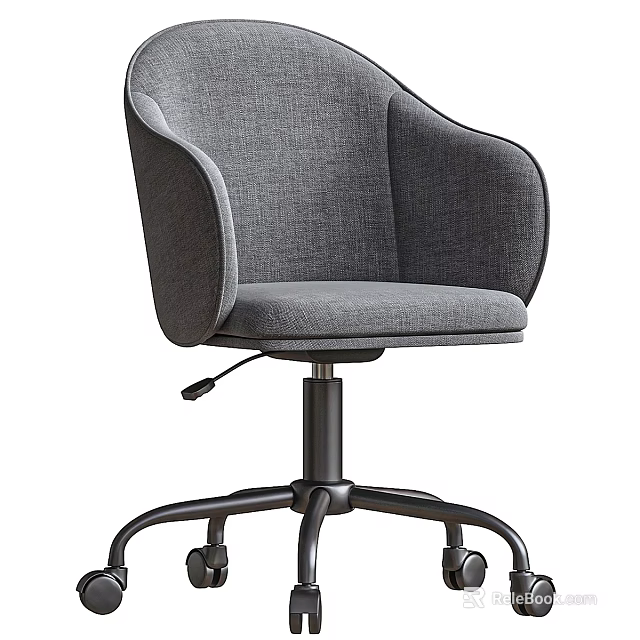 Modern Gray Fabric Desk And Chair Set With Armrest And Rolling Wheels 3d model 