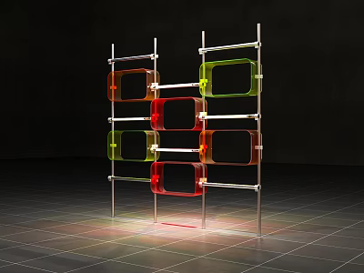 Modern Colorful Transparent Panel Shelving With Metal Frame And Grid Floor 3d model