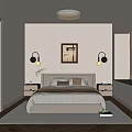 Modern Bedroom Interior Design With Double Bed Nightstands Wall Lamps And Area Rug