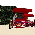 Red Ice Cream Kiosk With Green Hedge Background Advertising Boards And Eco Friendly Design