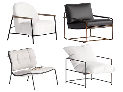 Modern Accent Chairs With Different Designs White Black Fabric Leather Upholstery And Metal Frames 3d model