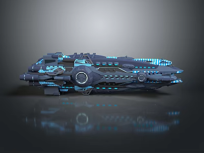 Futuristic Cosmic Spaceship Design With Blue Lights And Advanced Structure Details 3d model