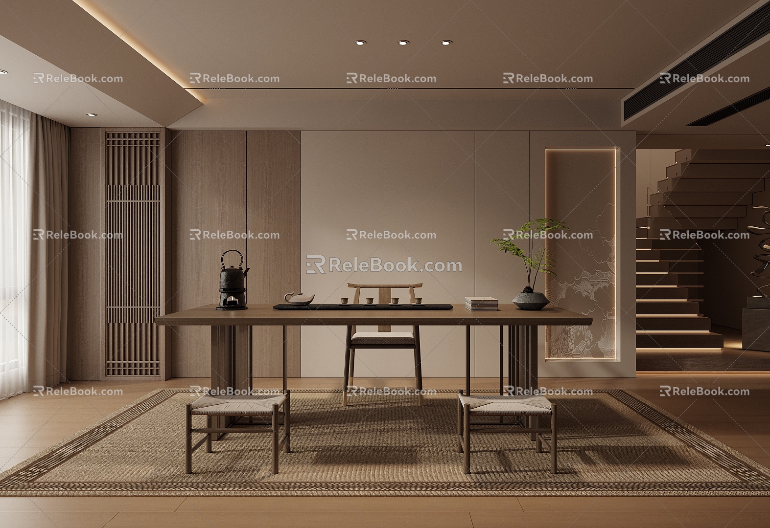 New Chinese Zen Tea Room Tea Table Meeting Room 3d model