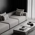 Elegant Modern Living Room Interior With Black Marble Wall Wooden Accent And White Sofa