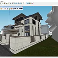 Modern Detached Villa Exterior With Stone Facade Large Windows Green Lawn And Trees