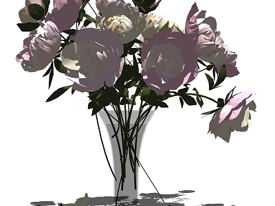 Pink And White Fresh Flowers In Clear Glass Vase With Green Leaves 3d model