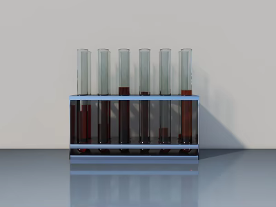 Display Shelf Cabinet with Transparent Test Tubes Holding Red Liquid in Metal Frame 3d model