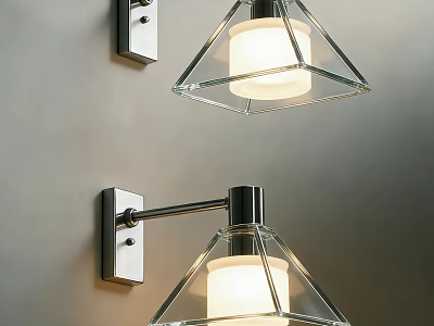 Modern Glass Wall Lamps Mounted On Gray Wall With Geometric Shade And Metal Base 3d model