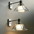Modern Glass Wall Lamps Mounted On Gray Wall With Geometric Shade And Metal Base