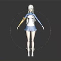 Anime Style Female Character With Long Silver Hair And Blue White Outfit Accompanied By Fantasy Creature Companion