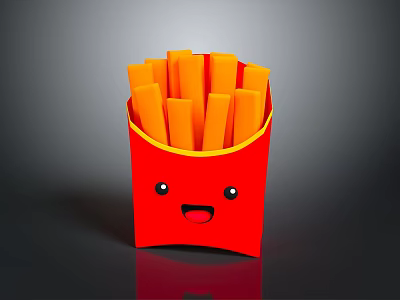 Delicious Crispy Yellow Fries in Red Box with Smiley Face Design 3d model