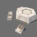 White Octagonal Building Model With Small Connected Platform Structures Design 3d model