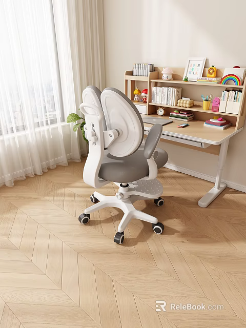 Kids Study Desk With Ergonomic Chair And Bookshelf For Children Learning Space 3d model 