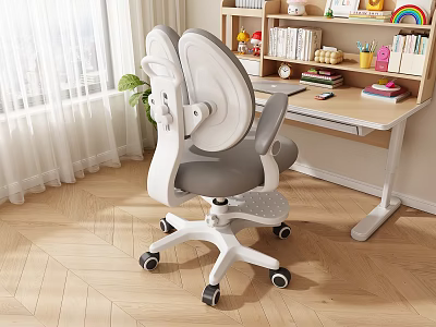 Kids Study Desk With Ergonomic Chair And Bookshelf For Children Learning Space 3d model