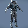 Dark Sci Fi Military Style Tactical Protective Suit With Multiple Pockets Straps And Helmet 3d model