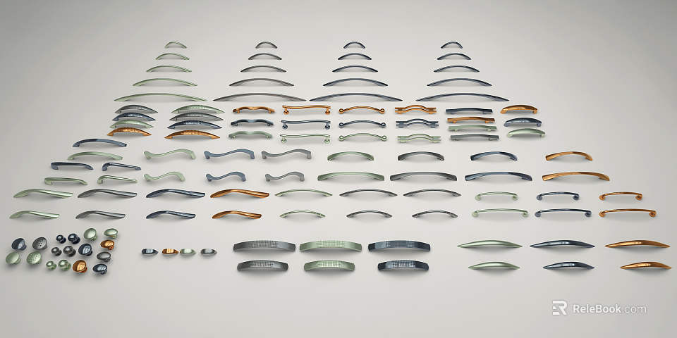 Various Stylish Cabinet Handles With Different Shapes Colors And Designs 3d model 