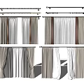 Striped And White Sheer Layered Curtains With Decorative Curtain Rods For Home Interior