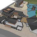 Modern Commercial Street Architectural Design With Wooden Roof Structure And Glass Facade