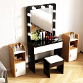 Elegant Vanity Table Interior With Lighted Mirror Bulbs Cosmetics On Top Side Cabinets Matching Stool 3d model