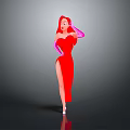 Stylish Cartoon Animal Character Wearing Red Dress Pink Gloves And White Heels