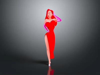 Stylish Cartoon Animal Character Wearing Red Dress Pink Gloves And White Heels 3d model