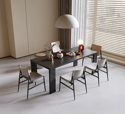 Modern Dining Table And Chairs Set With Black Table Minimalist Chairs Window Blinds Bright Interior 3d model