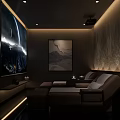 Modern SPA Sauna Room Interior Design With Comfortable Sofa Mural And Ambient Lighting