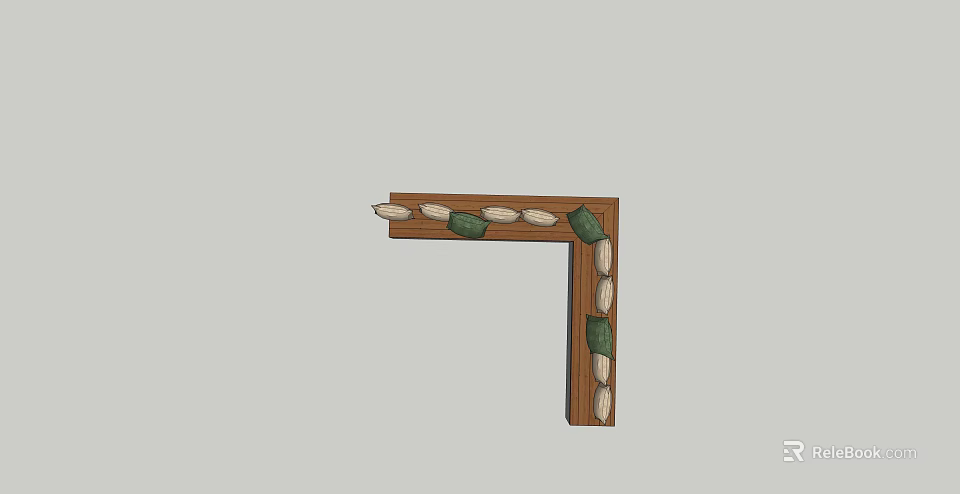 L shaped Wooden Landscape Seat With Green Stone Decorations For Outdoor Garden 3d model 
