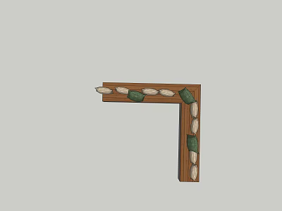 L shaped Wooden Landscape Seat With Green Stone Decorations For Outdoor Garden 3d model